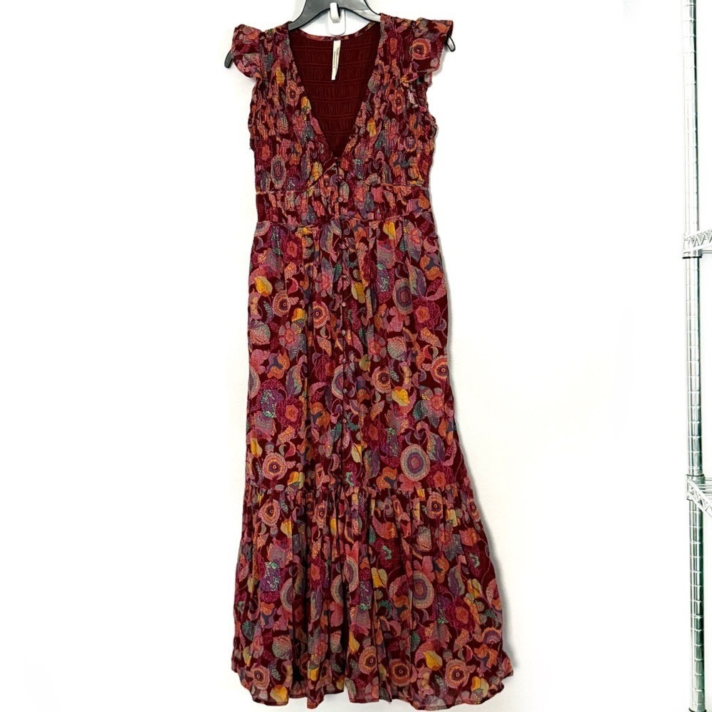 Anthropologie Peregrine Smocked Flutter‎ Sleeve Midi Dress - XXSmall